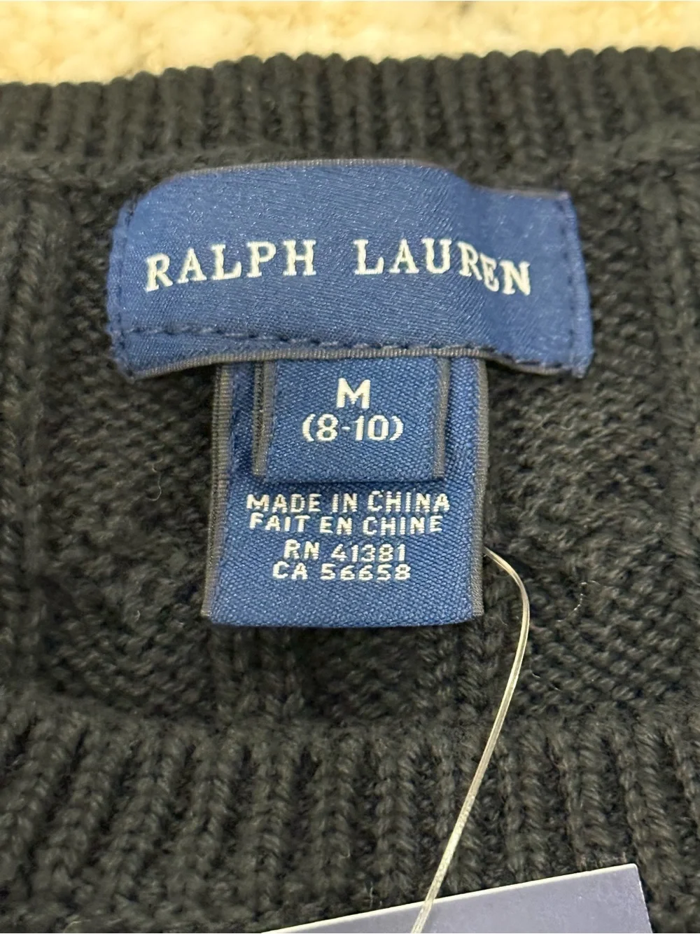 Ralph Lauren Boys Cable Knit Sweater Black Red Pony Shoulder Buttons M 8-10 NWT